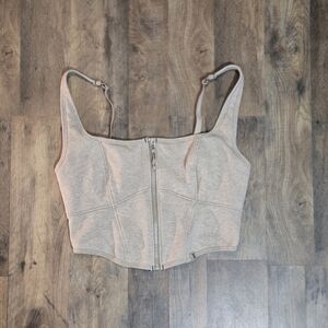 Women's Beige Zipper Crop Top